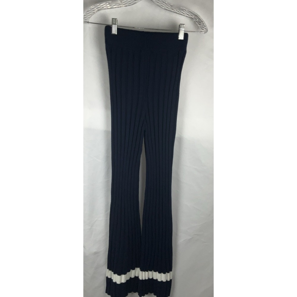 Sincerely Jules Women's XS Sweater Knit Flair Leg Pants‎ Navy Blue White Stripe